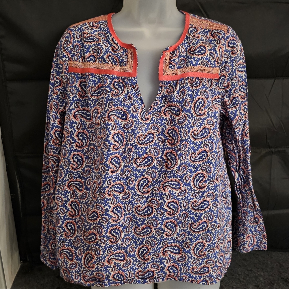 J.Crew Paisley Boho Tunic Top Small 100% Cotton Festival Cottagecore